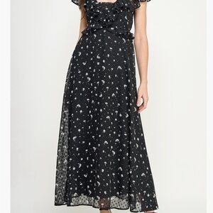 Koko + Mason Black Floral Ruffle Maxi Dress